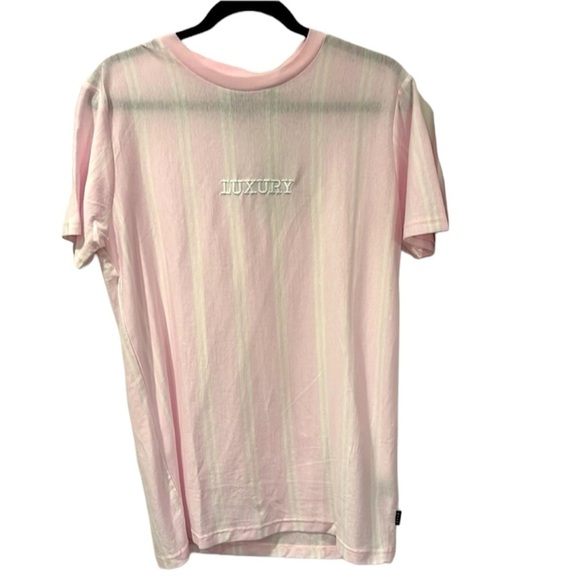 Men’s WXYZ mfg.co light pink vertical striped short sleeve T-Shirt Size … - Picture 1 of 9